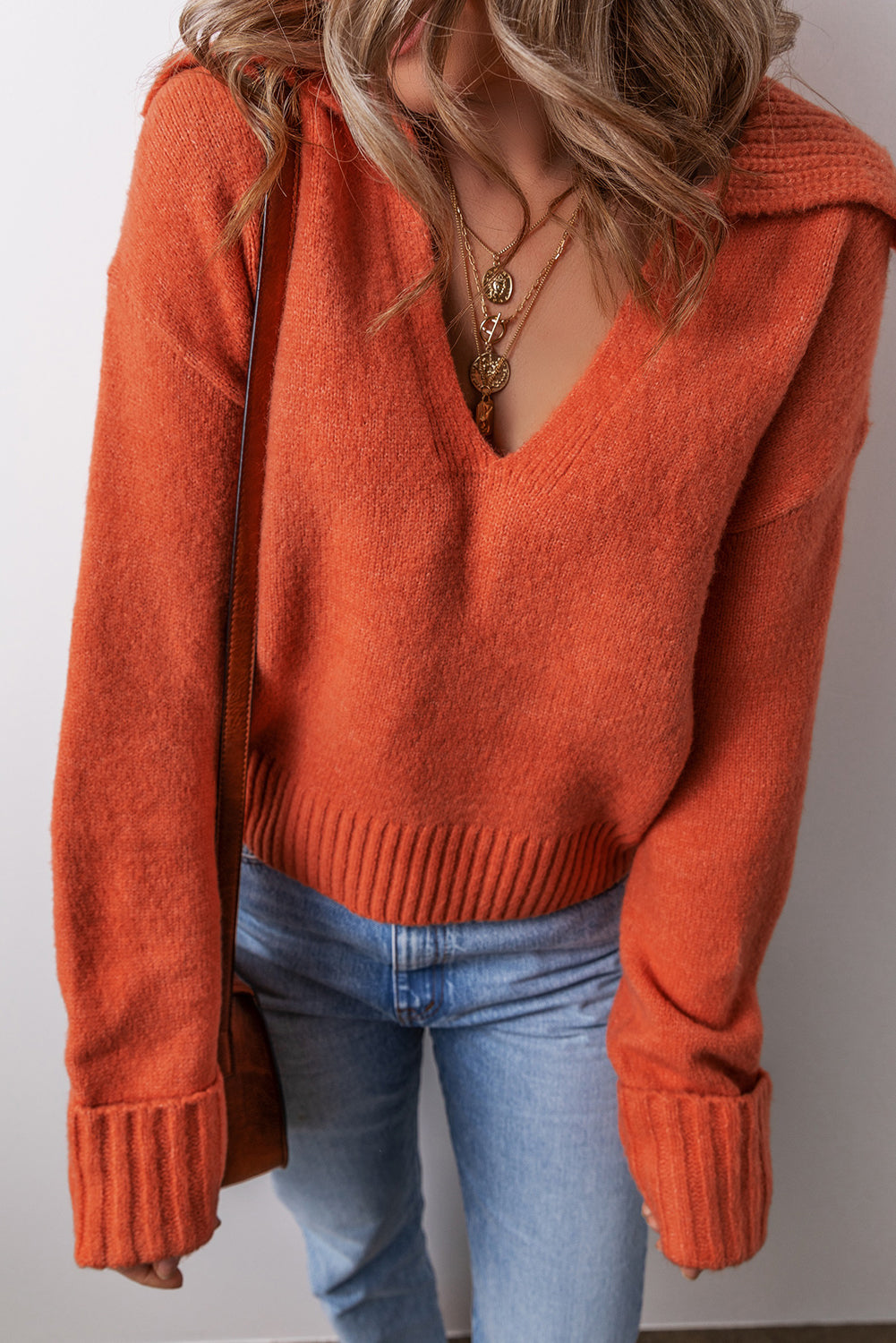 V Neck Ribbed Sweater