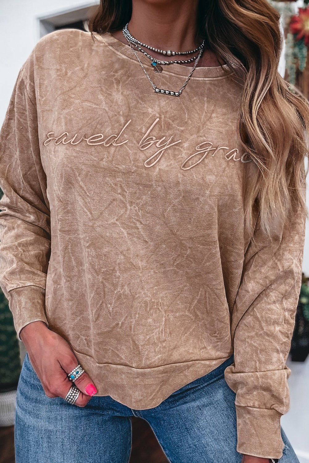 Saved By Grace Embroidered Sweatshirt