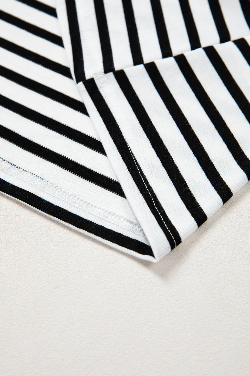 Black Stripe Scalloped Trim Round Neck T Shirt