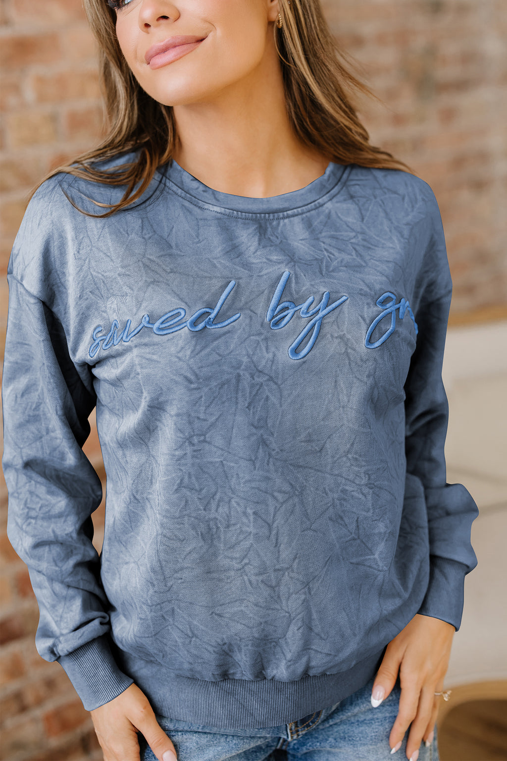 Saved By Grace Embroidered Sweatshirt