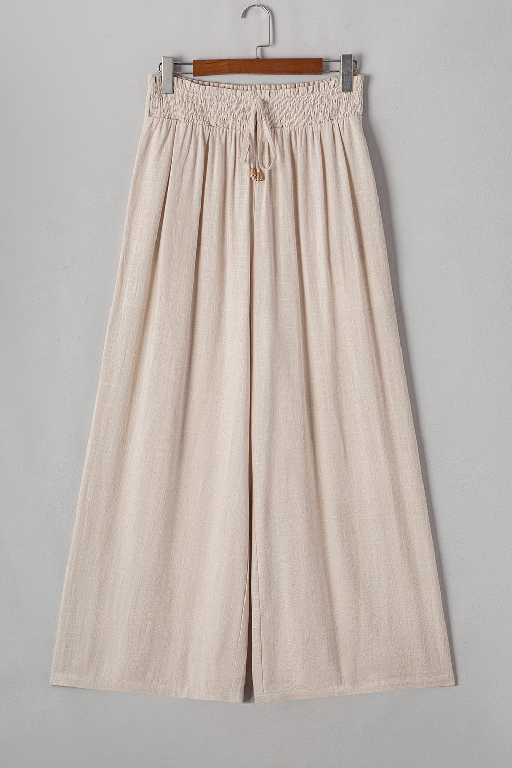 Plus Size Beige Smocked Wide Leg Pants