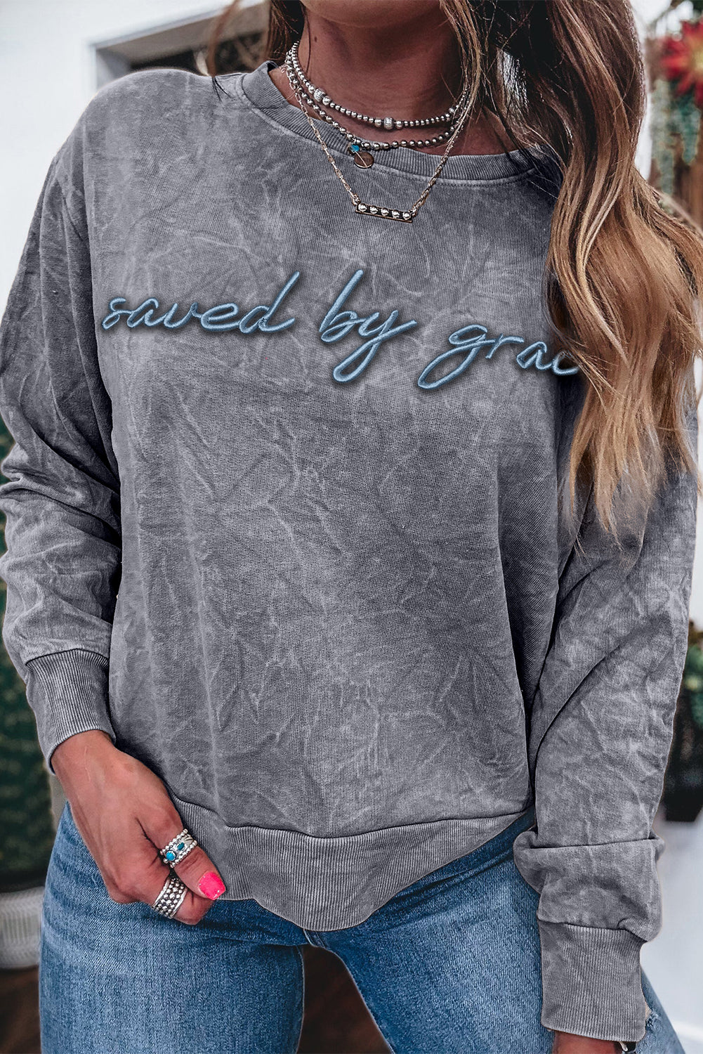 Saved By Grace Embroidered Sweatshirt