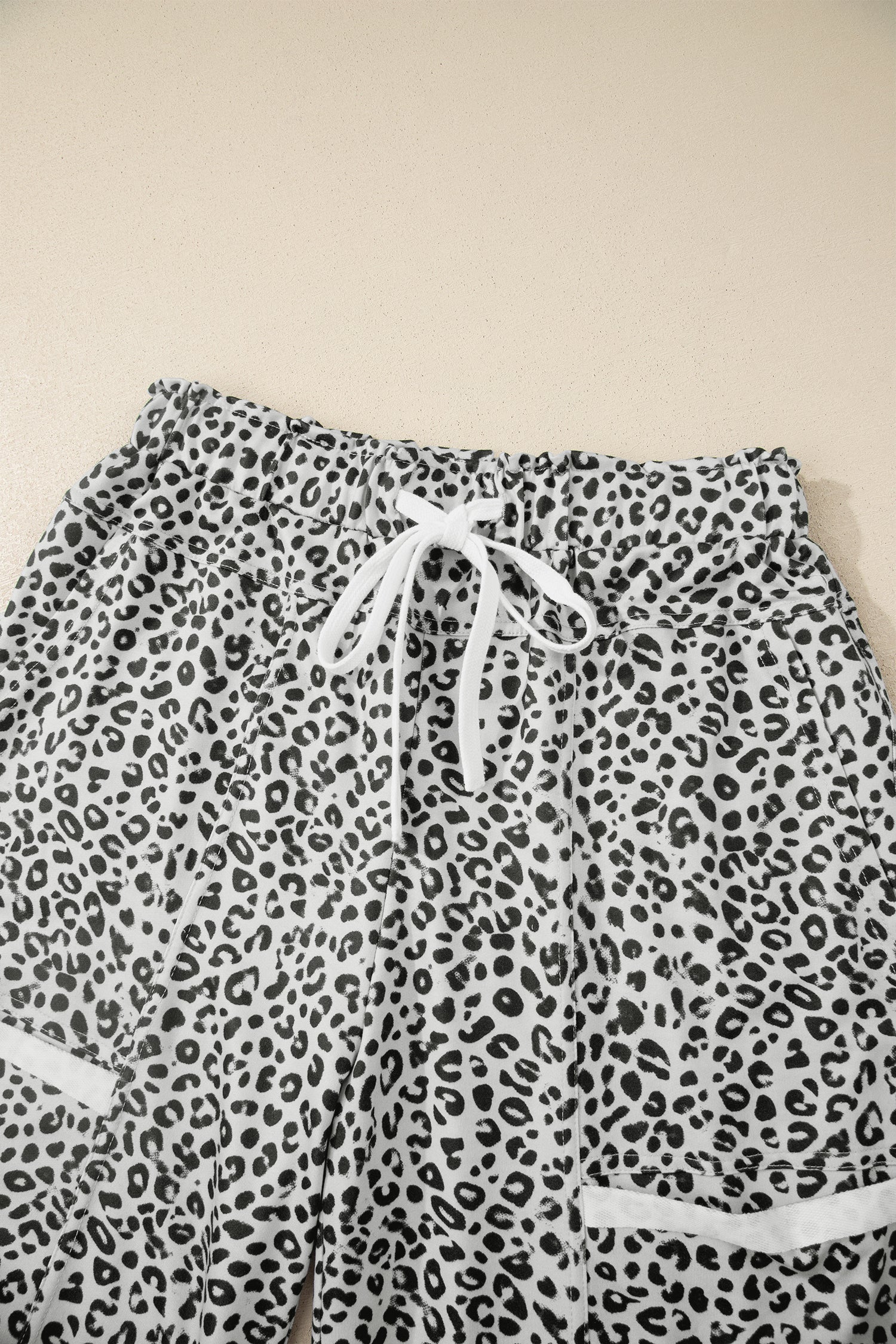 Khaki Animal Print Wide Leg Terry Knit Pants