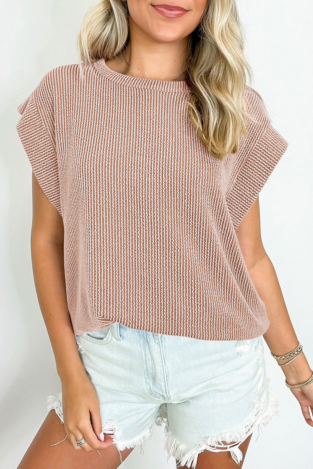 Twisted Rib Wide Sleeve T Shirt