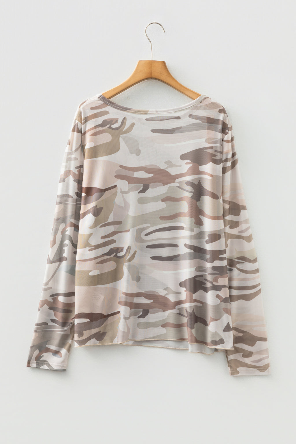Plus Size Western Camo Mesh Long Sleeve Top
