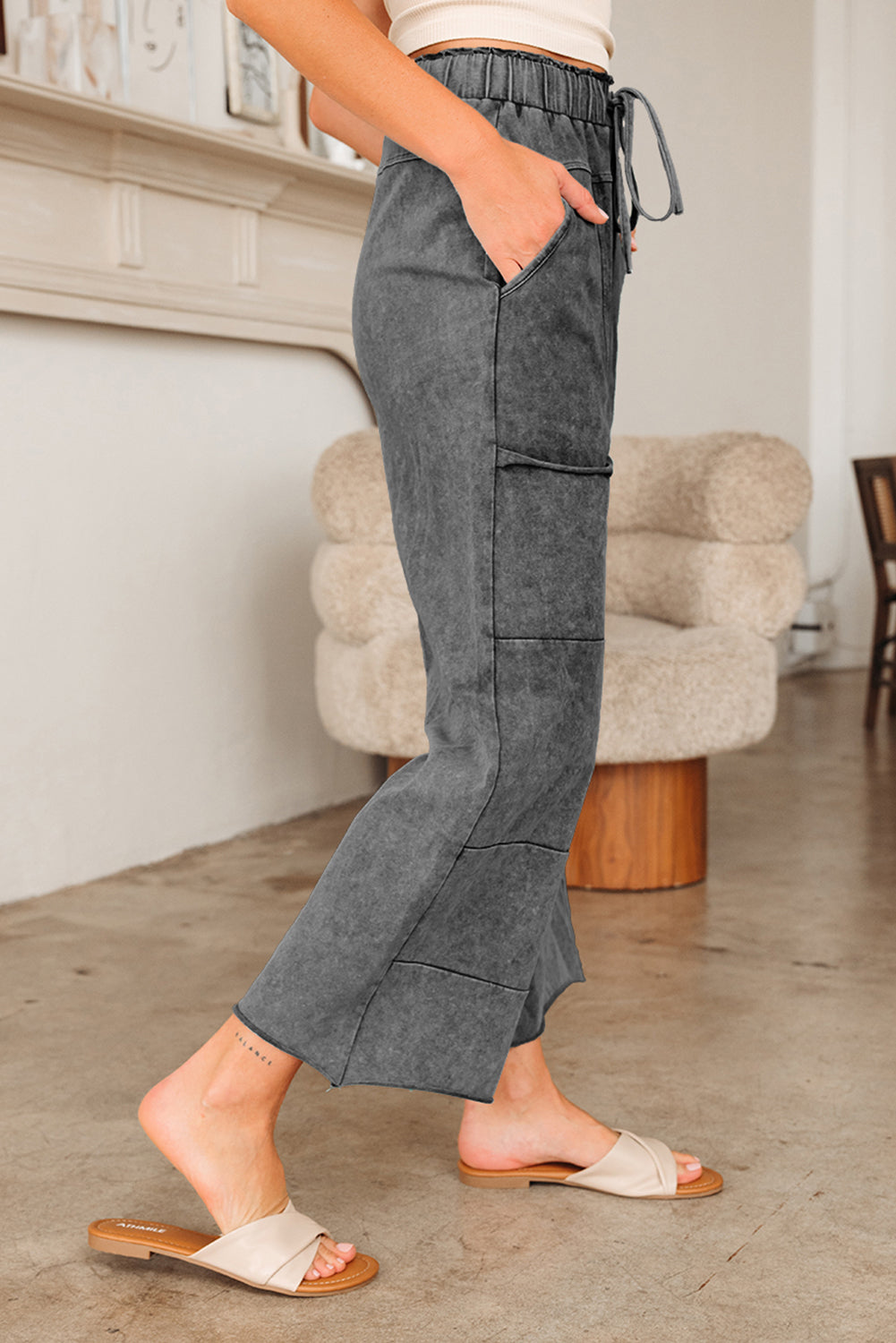 Mineral Wash Raw Hem Pocket Pants