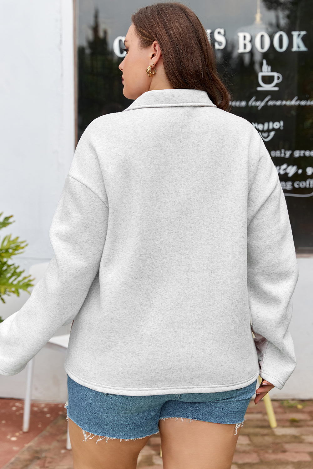 Plus Size Gray Camo Collar Sweatshirt