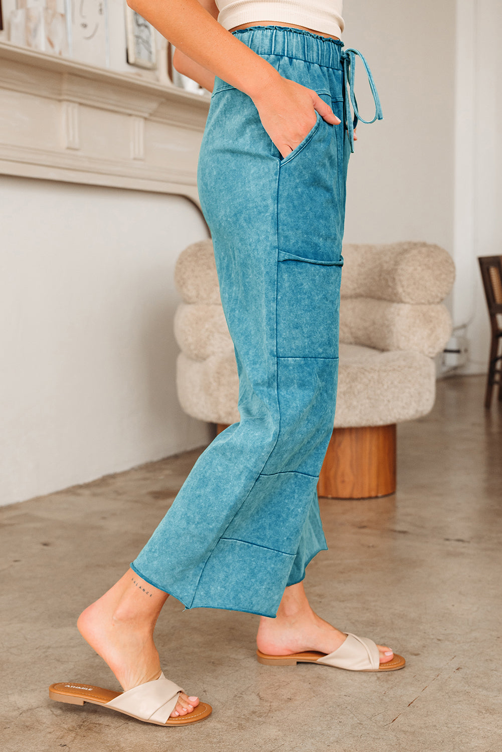 Mineral Wash Raw Hem Pocket Pants