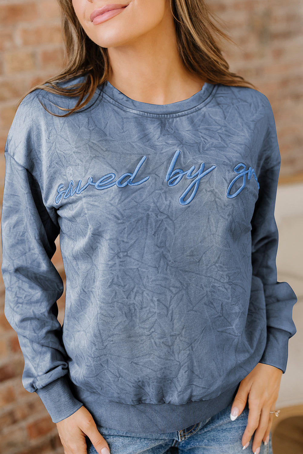 Saved By Grace Embroidered Sweatshirt