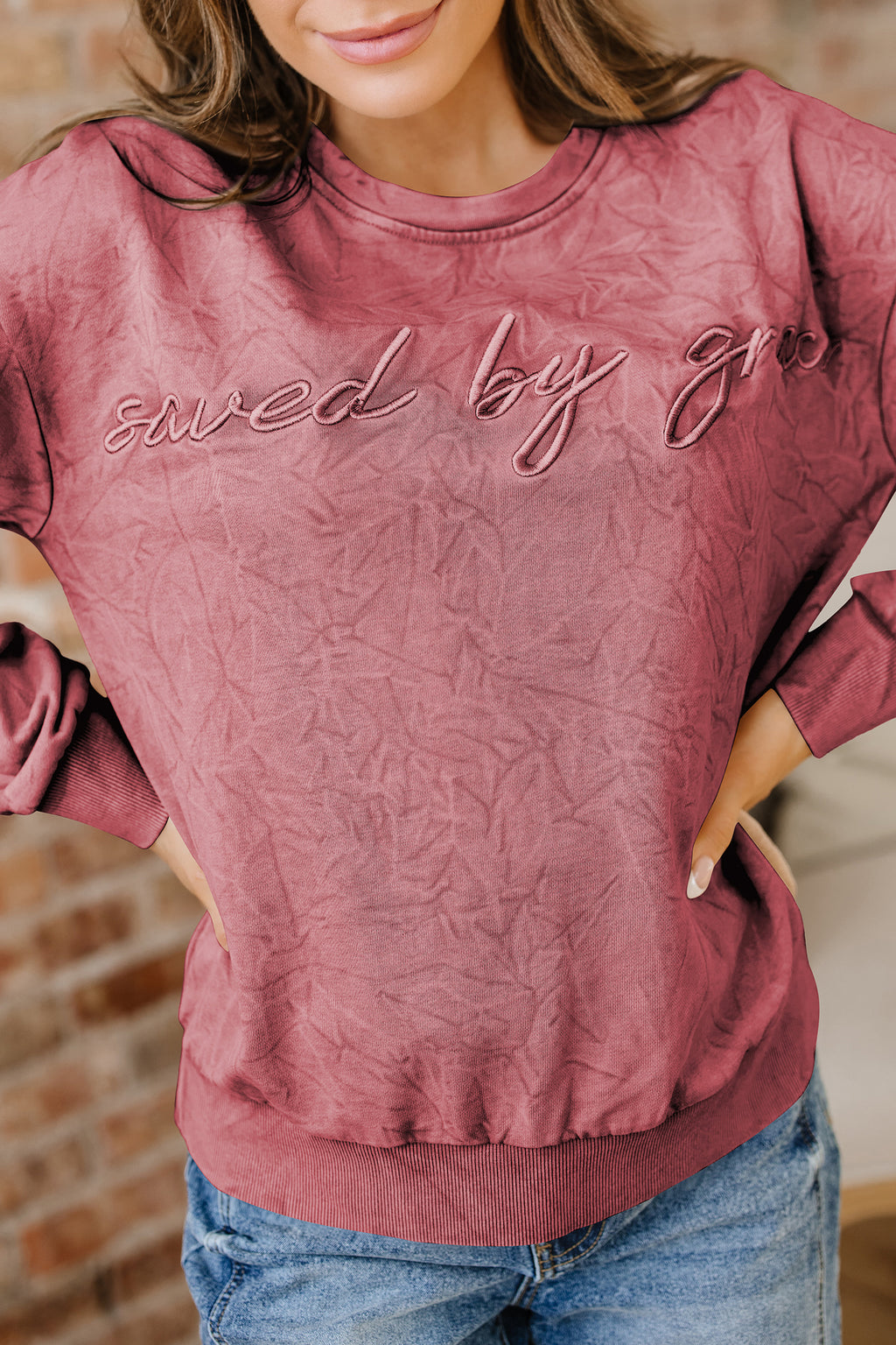 Saved By Grace Embroidered Sweatshirt