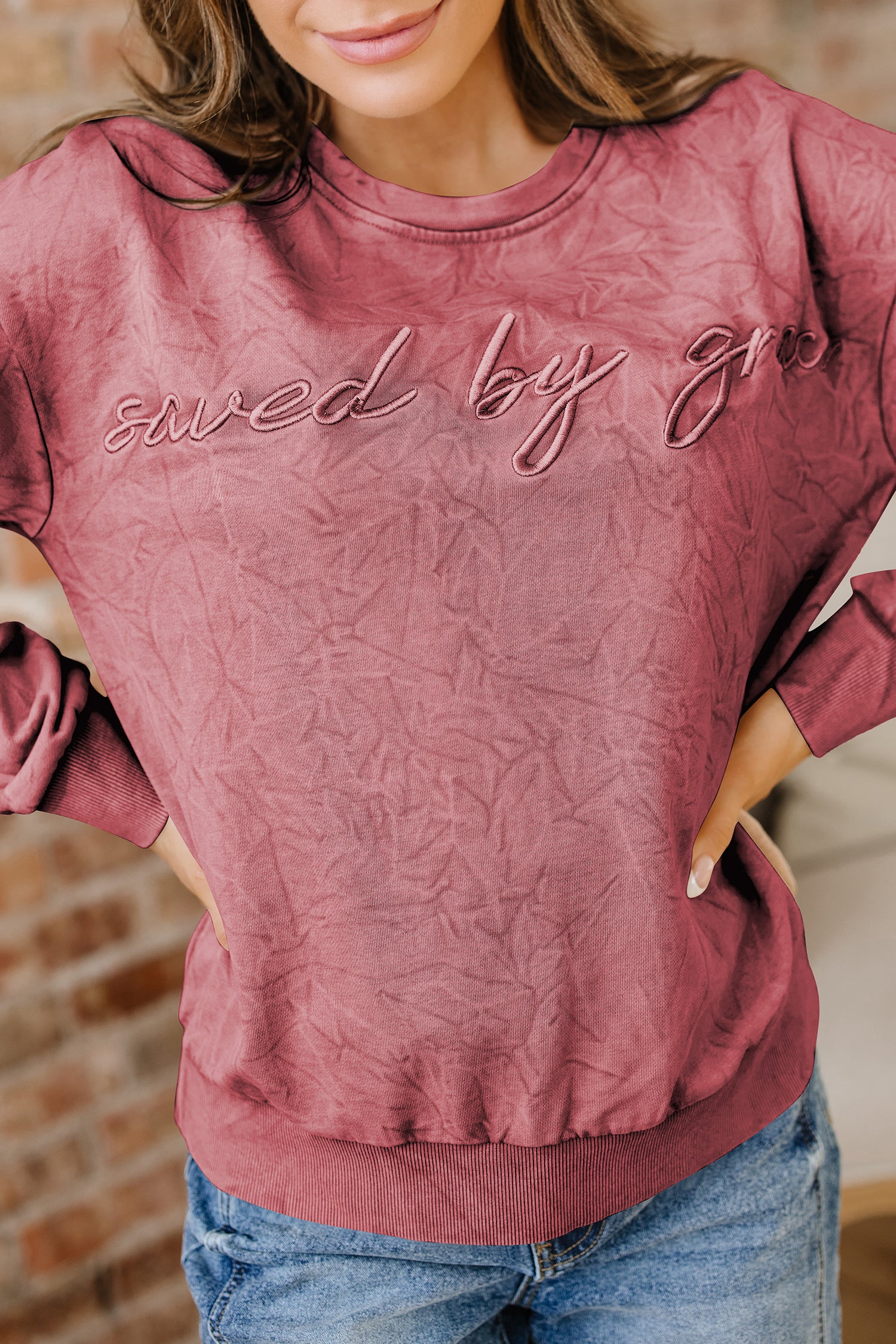 Saved By Grace Embroidered Sweatshirt