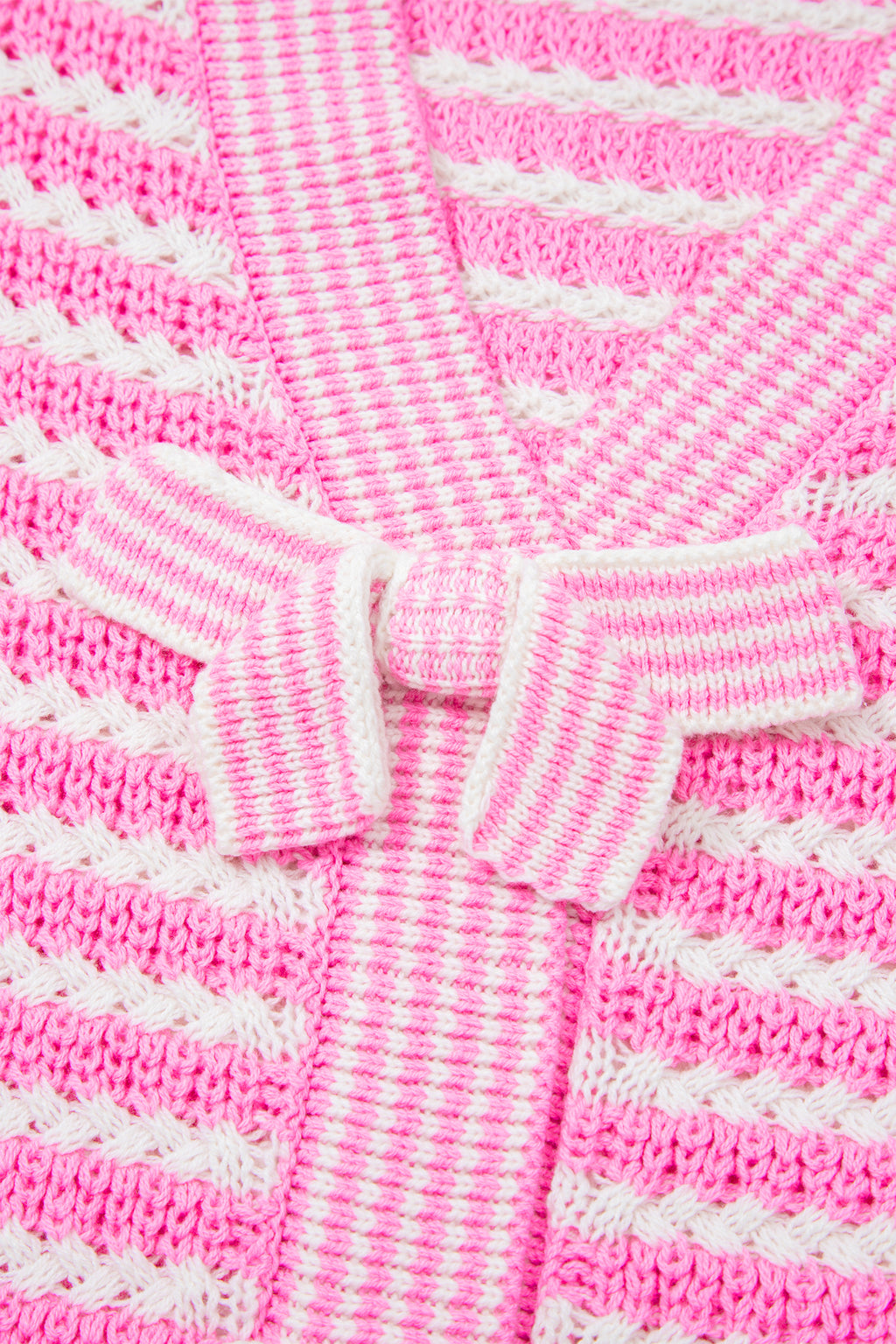 Sky Blue Stripe Short Sleeve Knit V Neck Bow Knot Sweater
