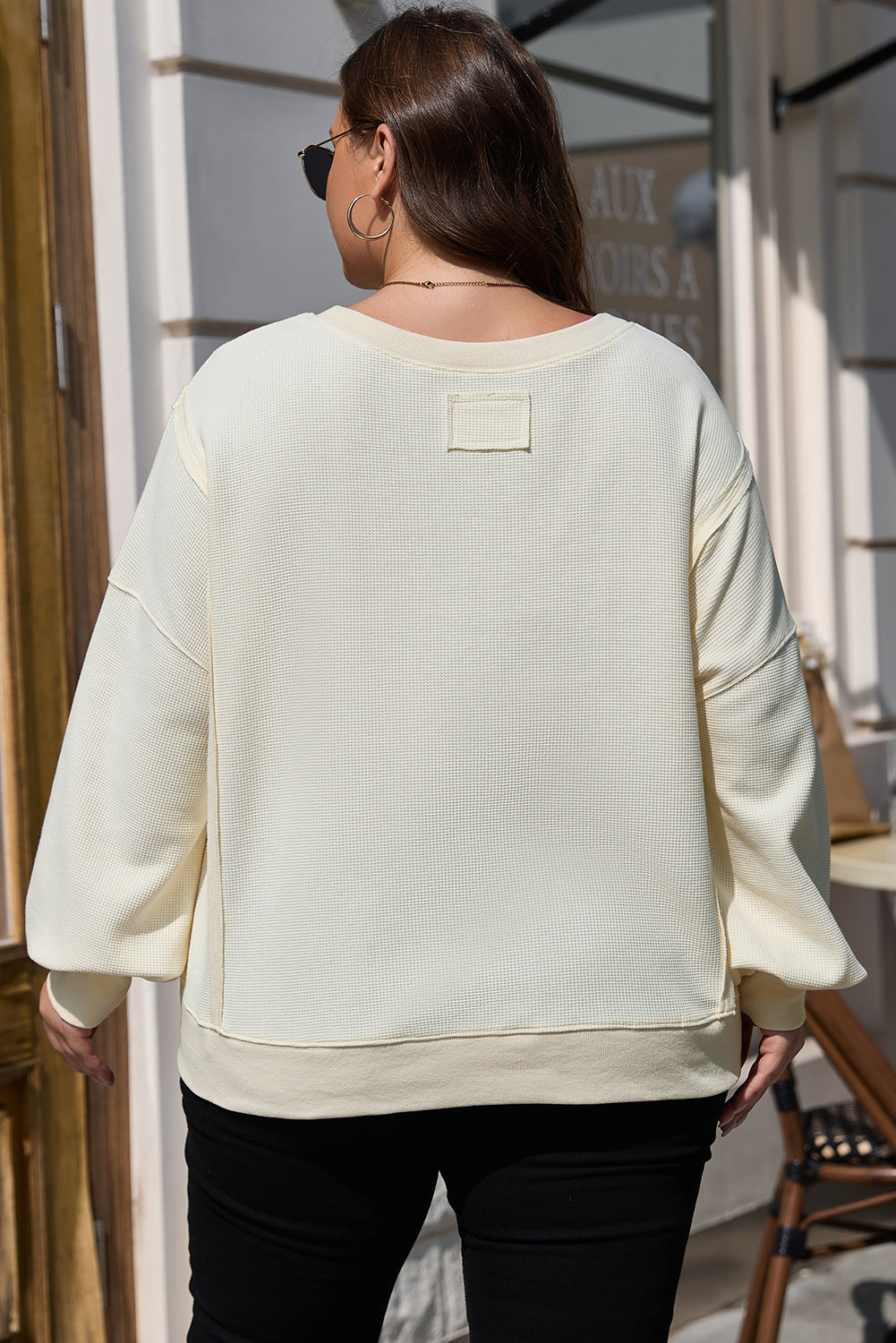 Plus Size White Waffle Knit Sweatshirt