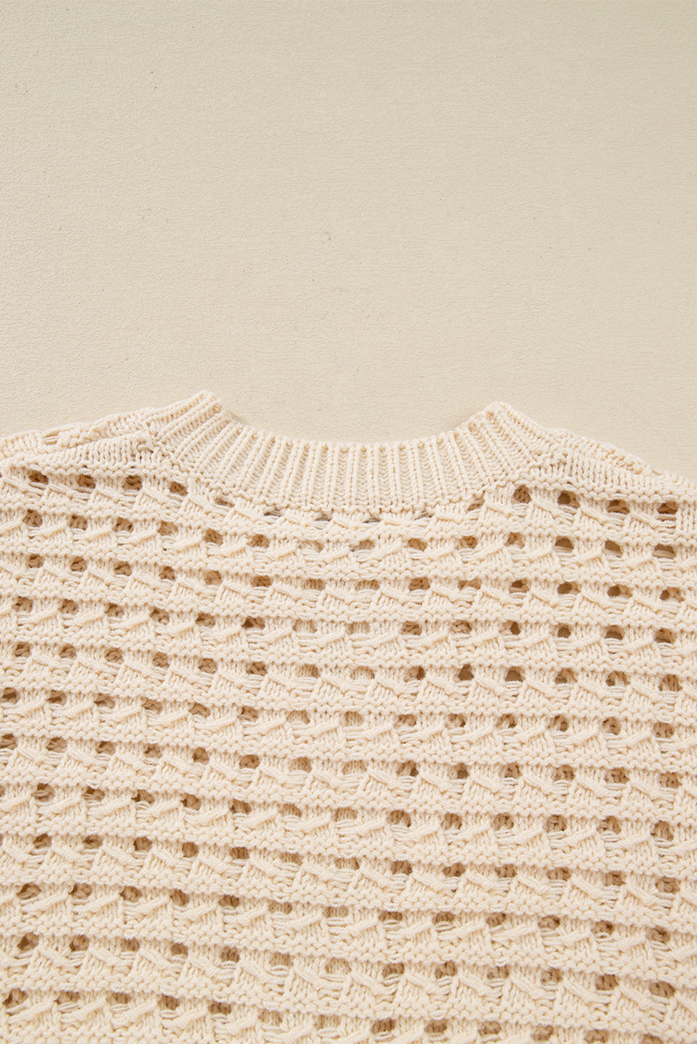 Beige Hollowed Knit Zip Up Cardigan