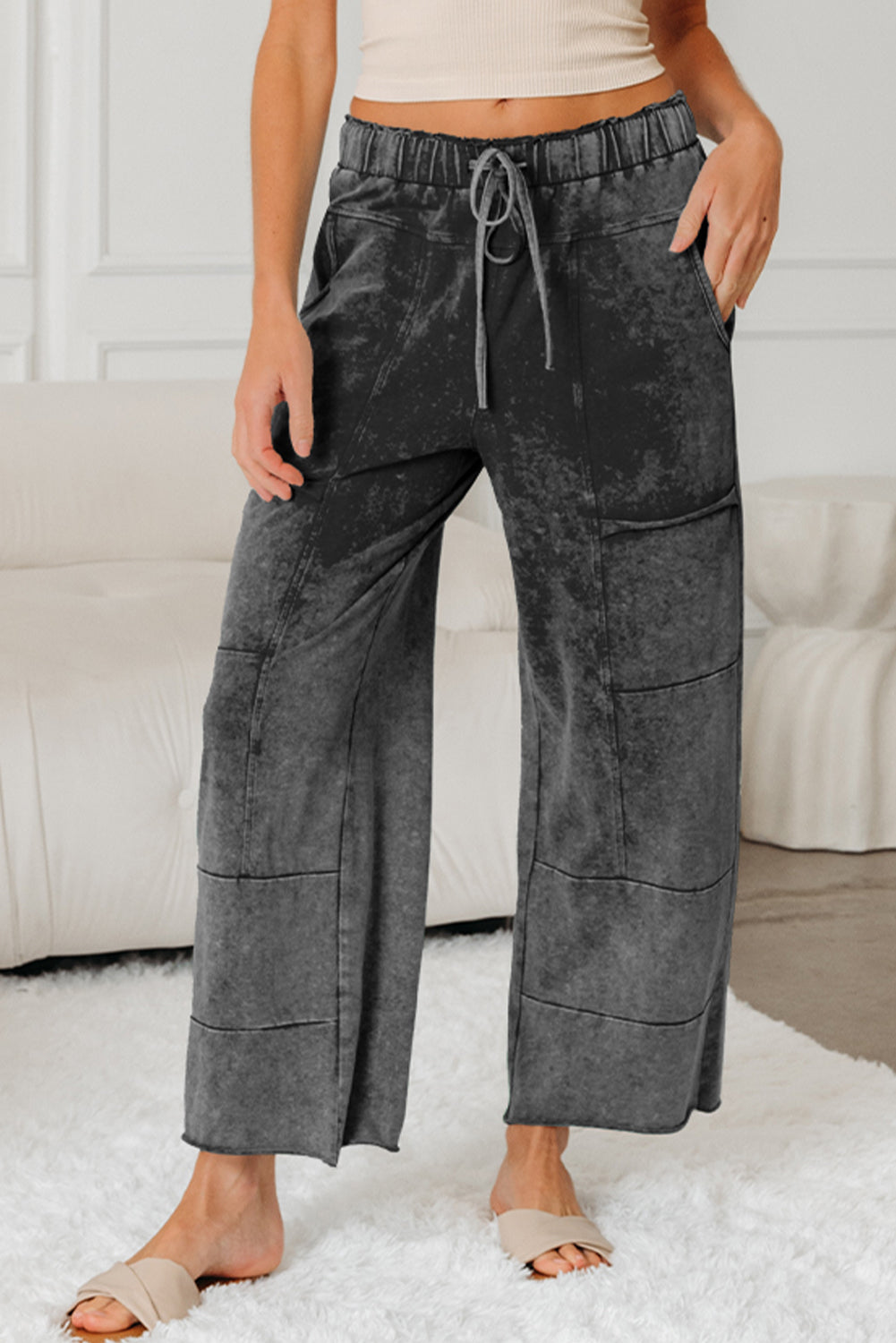 Mineral Wash Raw Hem Pocket Pants