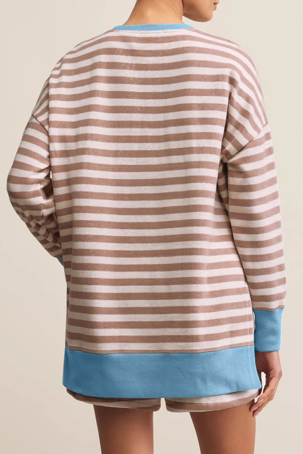 Plus Size Khaki Stripe Contrast Edge Set