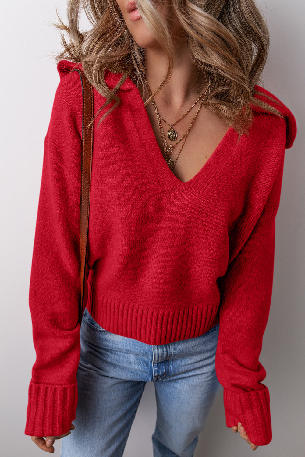 V Neck Ribbed Sweater