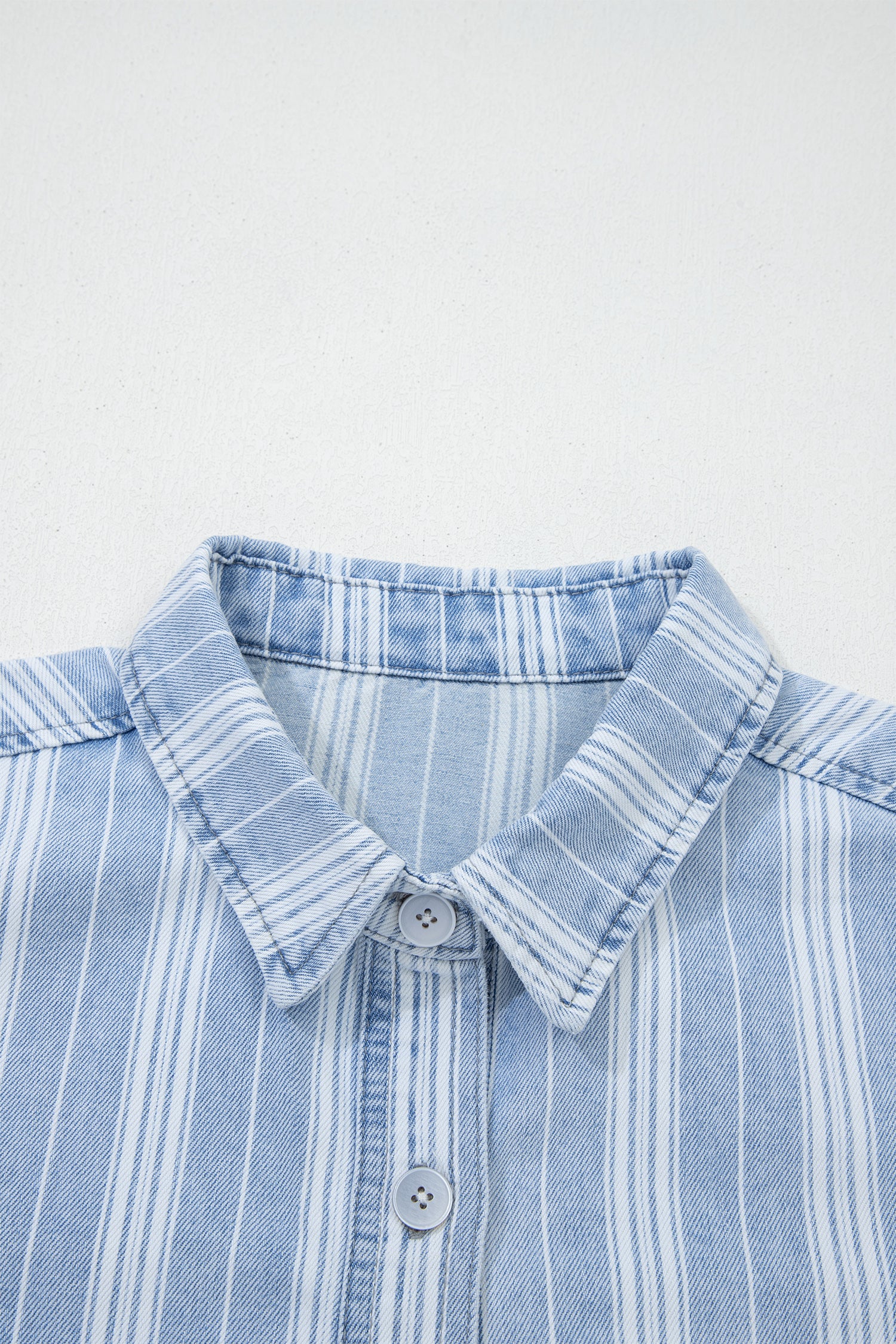 Sky Blue Stripe Boyfriend Chest Pocket Classic Denim Shacket