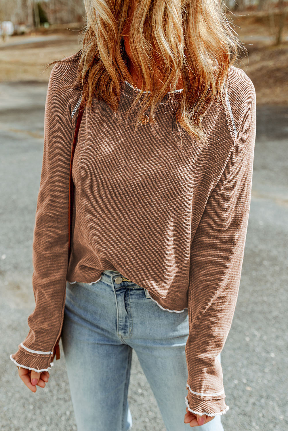 Textured Round Neck Long Sleeve Top