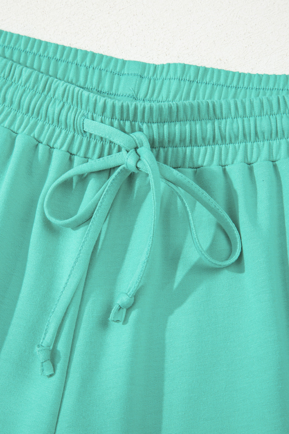 Drop Shoulder V Neck Pullover Top and Drawstring Short Plus Size Set