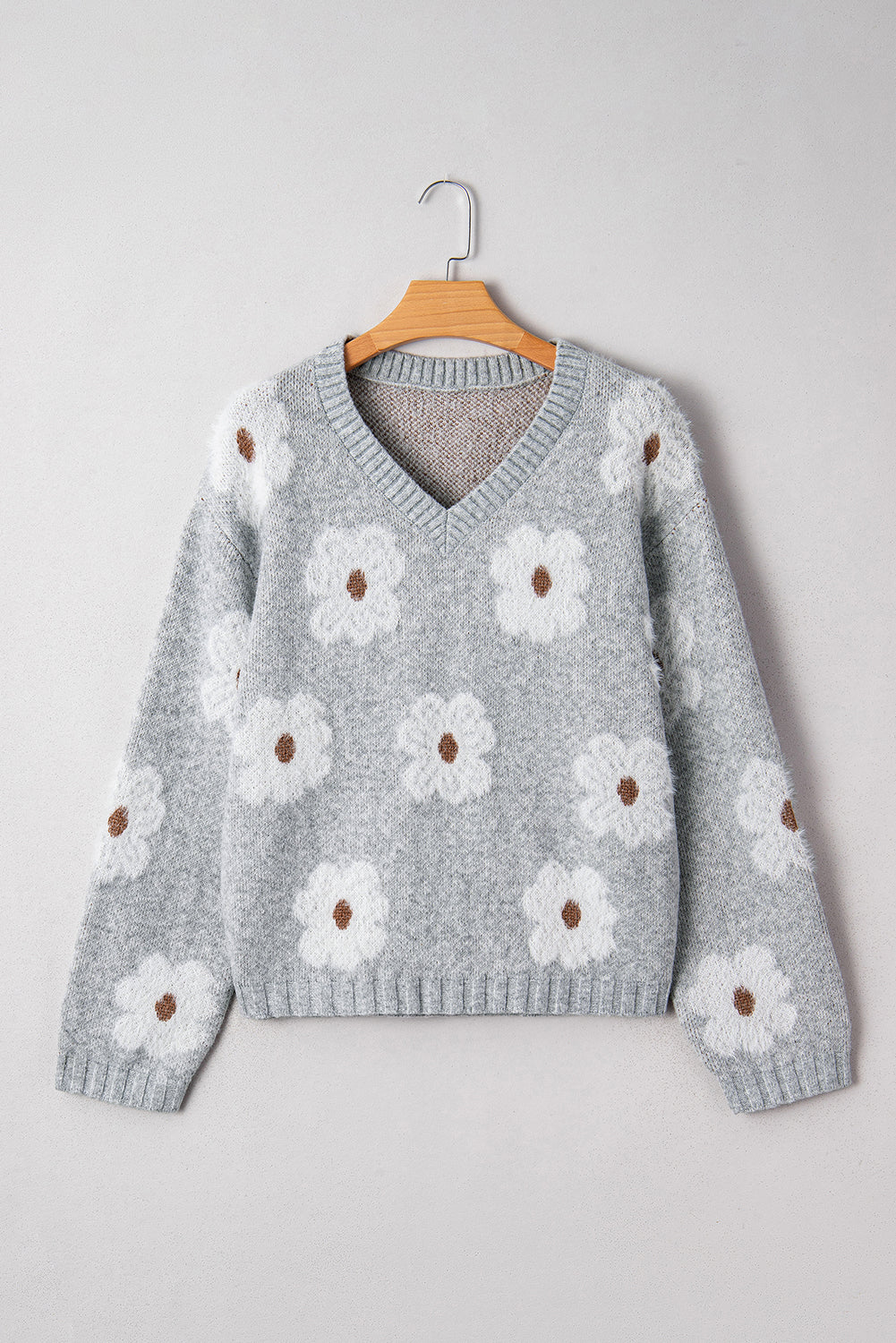 Gray Flower Baggy Sweater