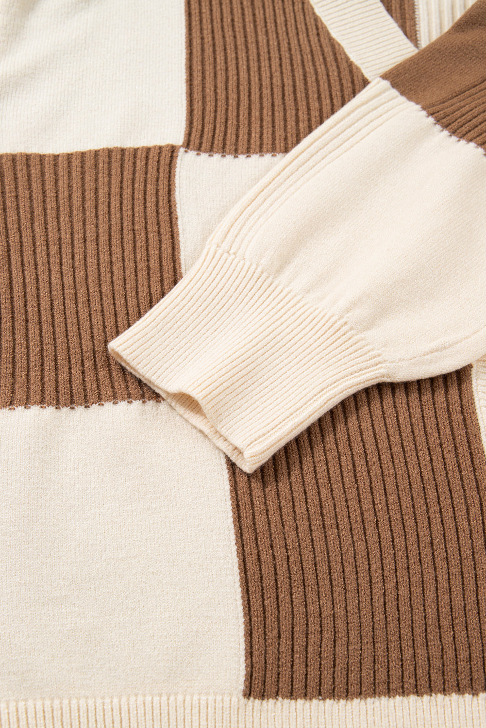 Plus Size Khaki Checkered Ribbed Texture Knit Cardigan Sweater