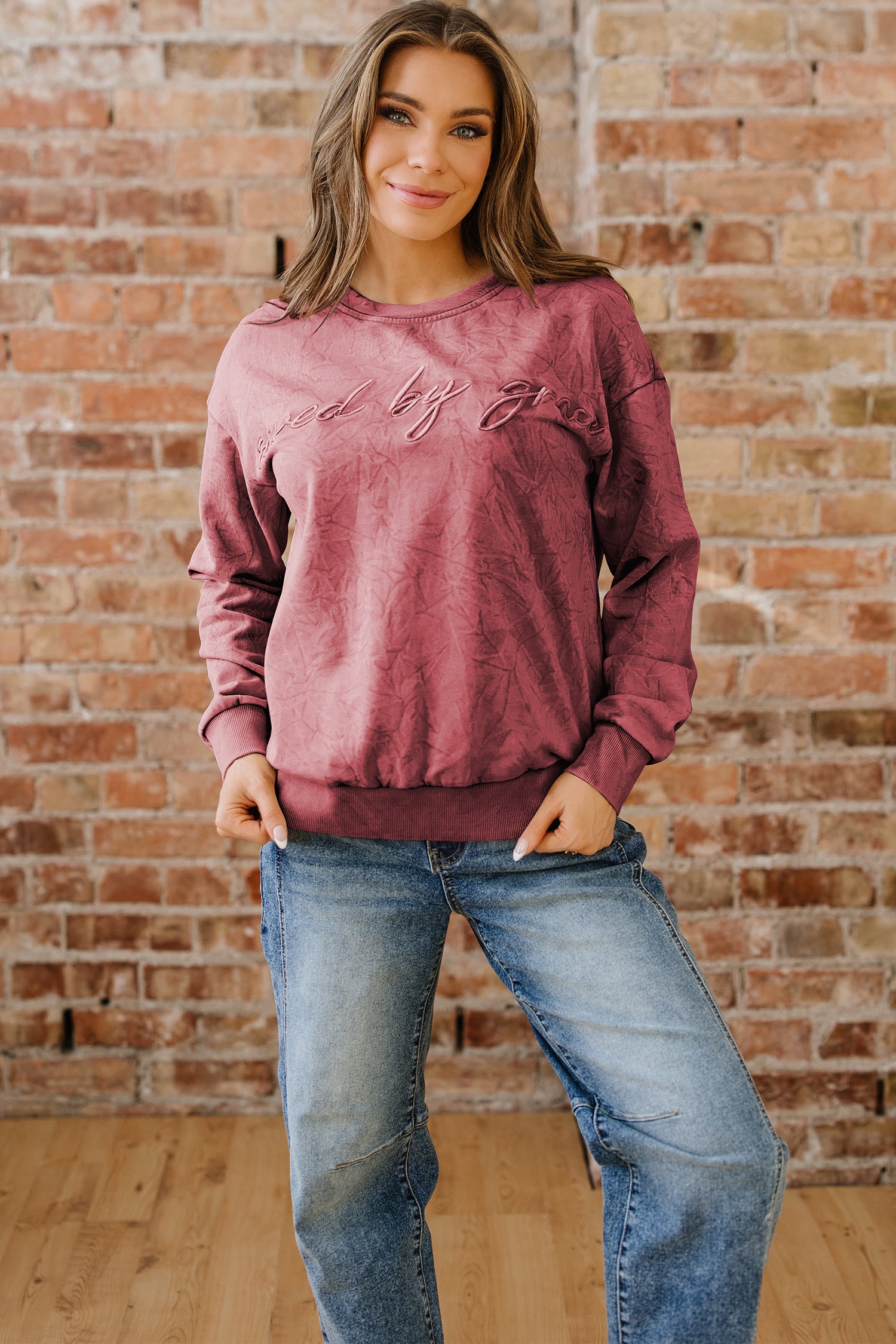 Saved By Grace Embroidered Sweatshirt