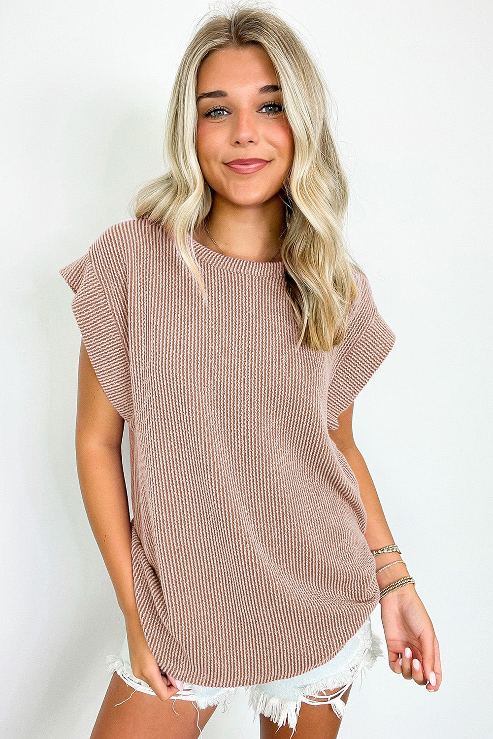 Twisted Rib Wide Sleeve T Shirt