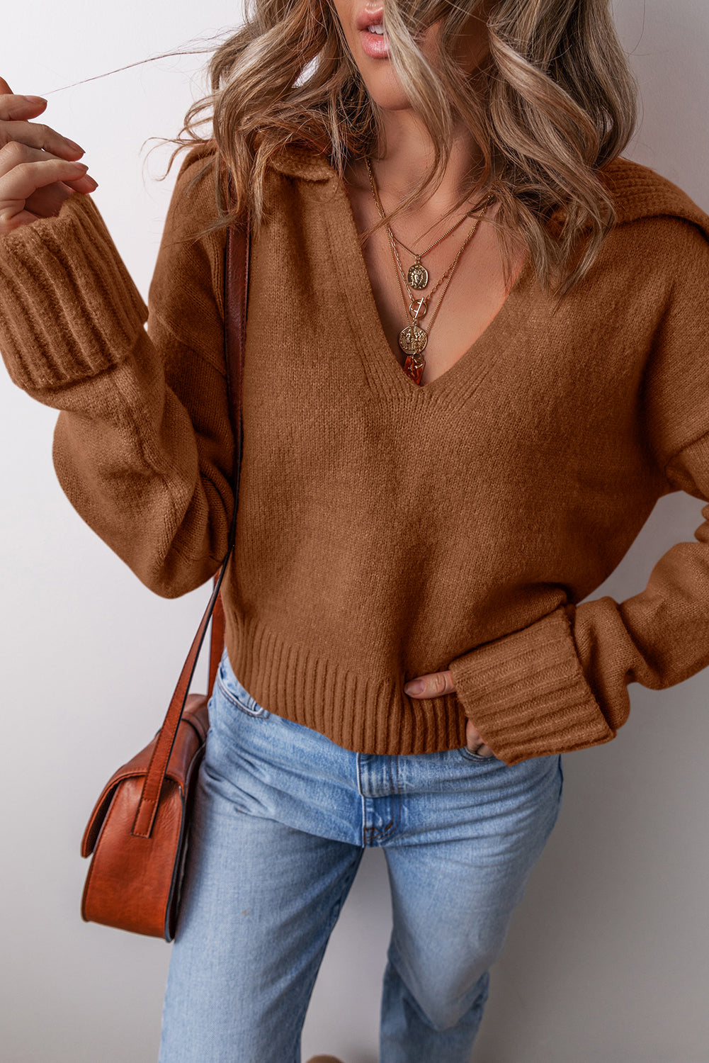 V Neck Ribbed Sweater