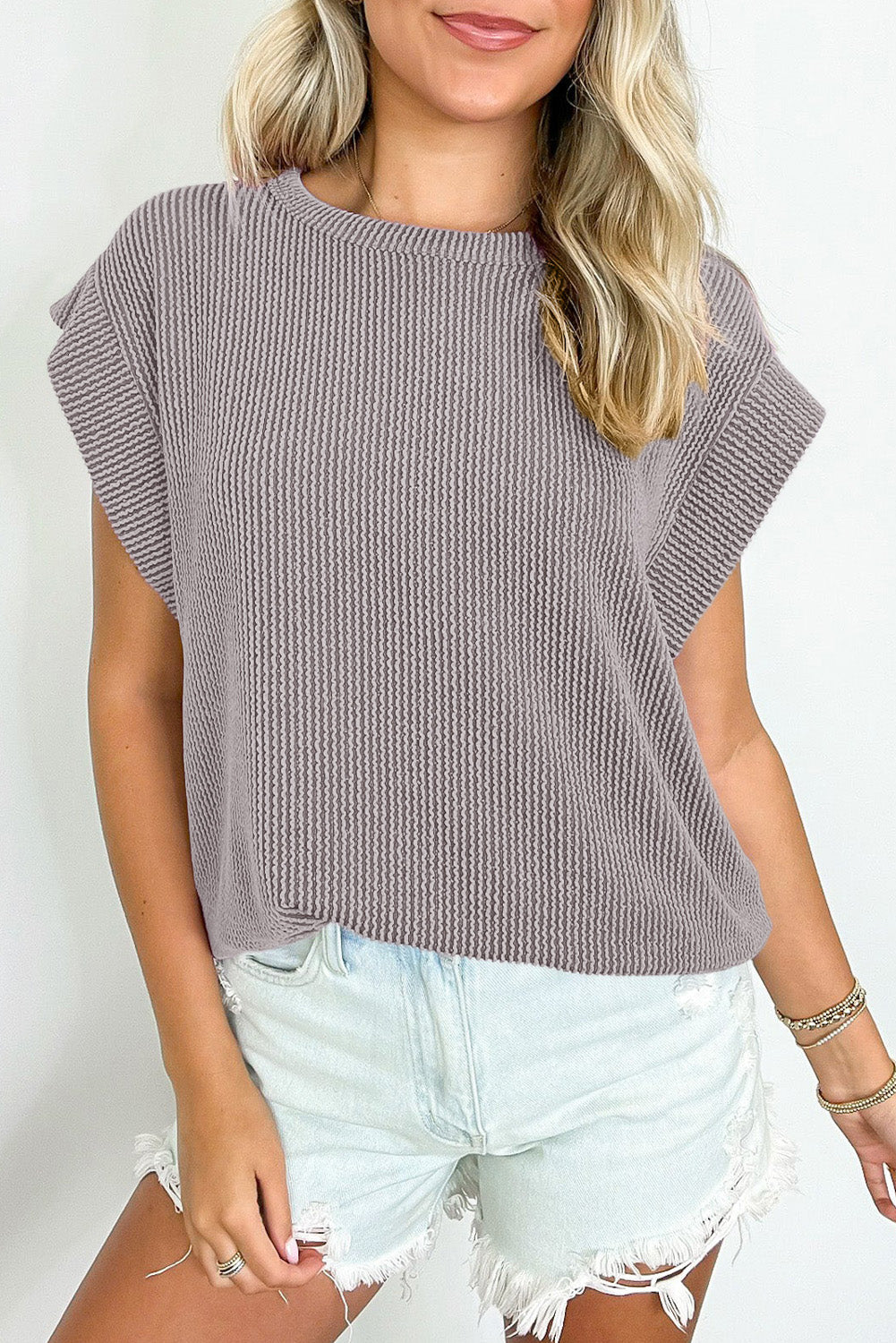 Twisted Rib Wide Sleeve T Shirt