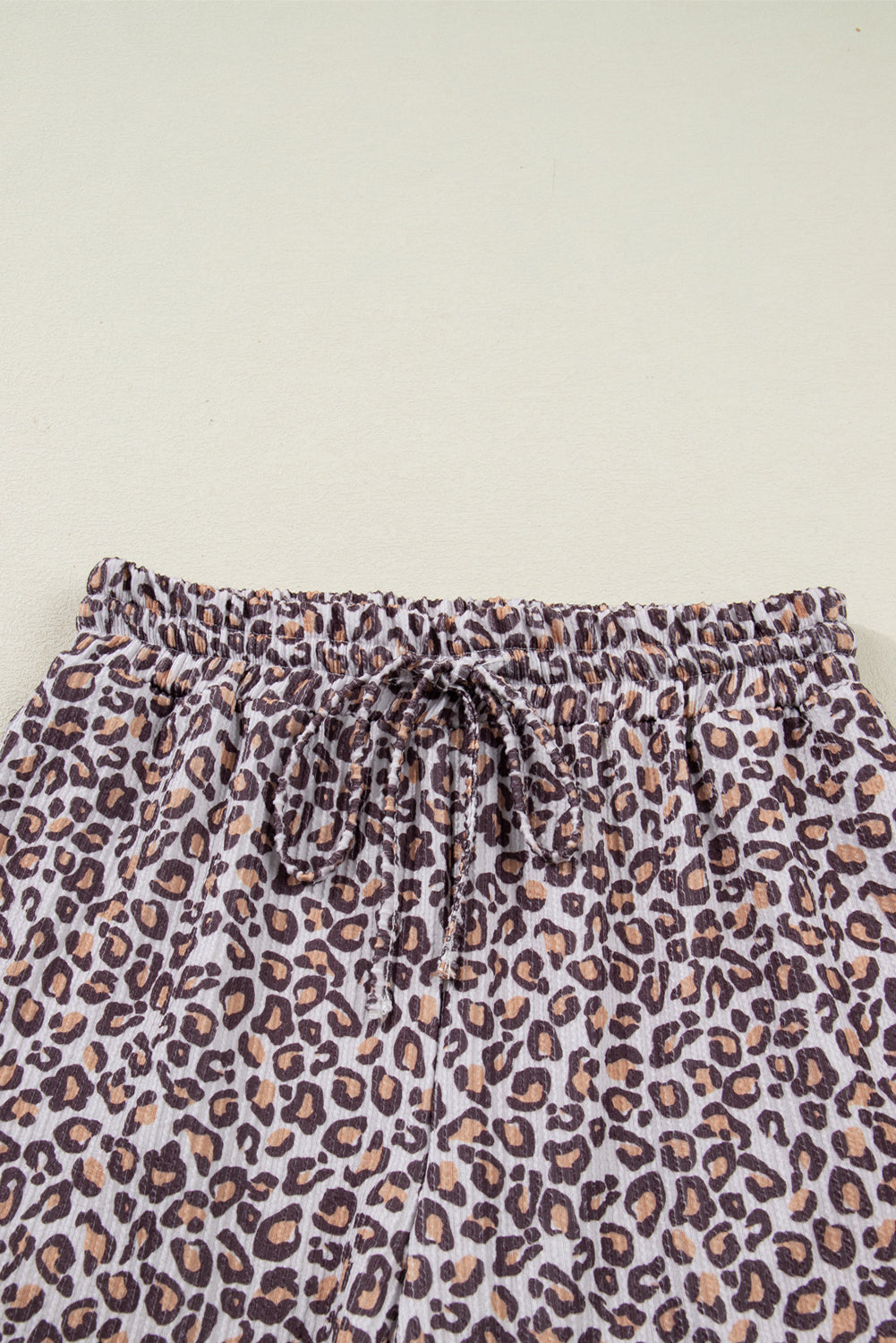 Khaki Leopard Ribbed Long Sleeved Drawstring Shorts 2pcs Outfit