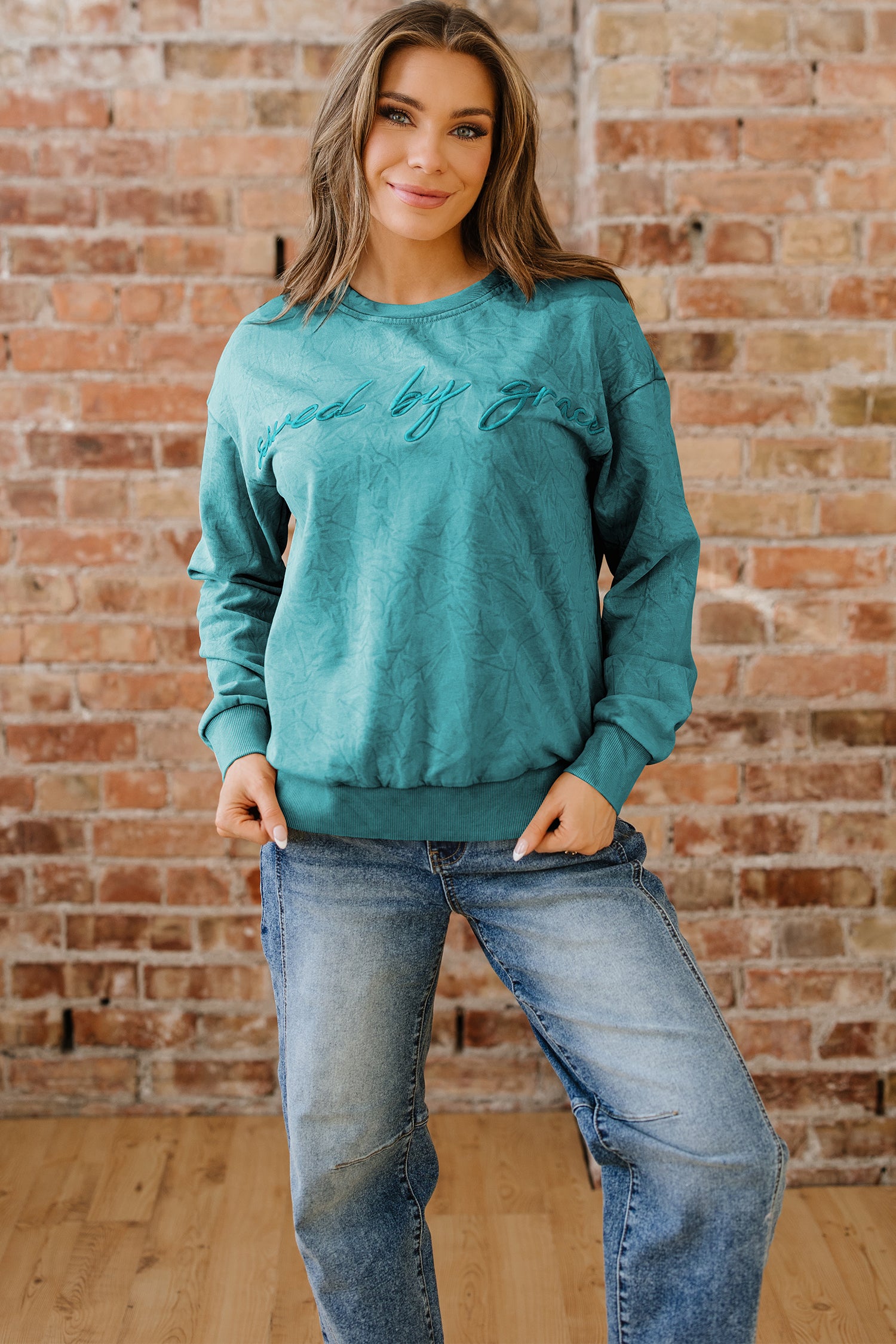 Saved By Grace Embroidered Sweatshirt