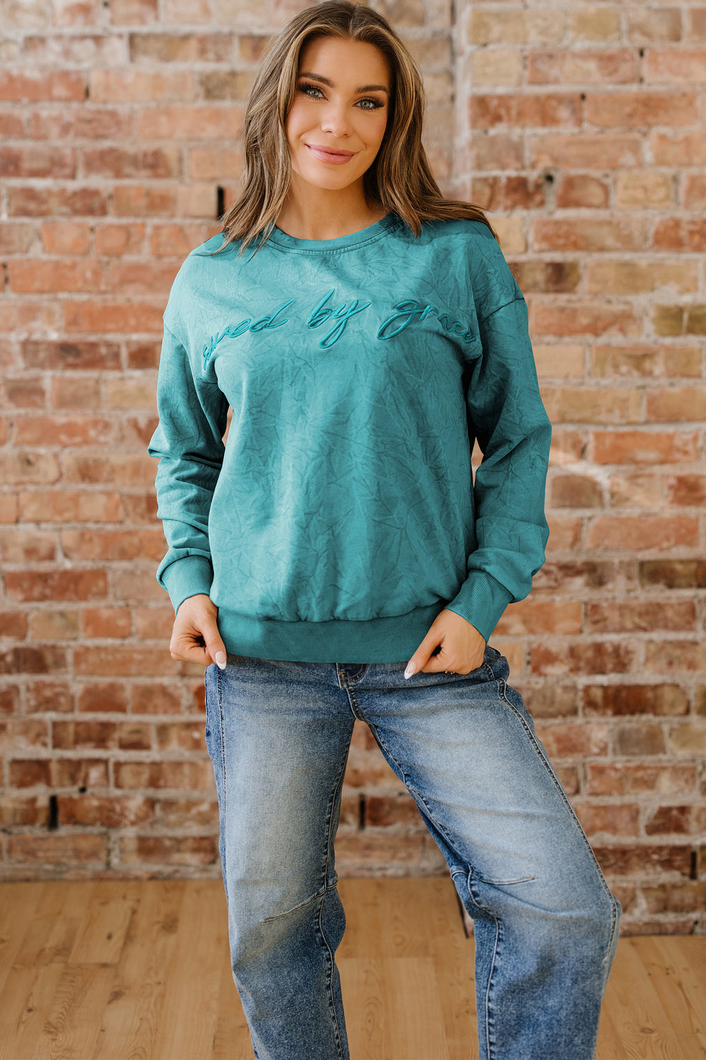 Saved By Grace Embroidered Sweatshirt