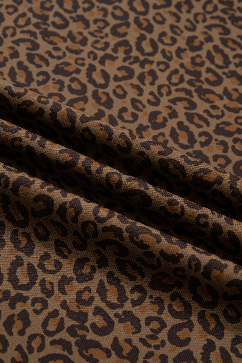 Khaki Plus Size Leopard Print Ribbed Trim Round Neck Tee