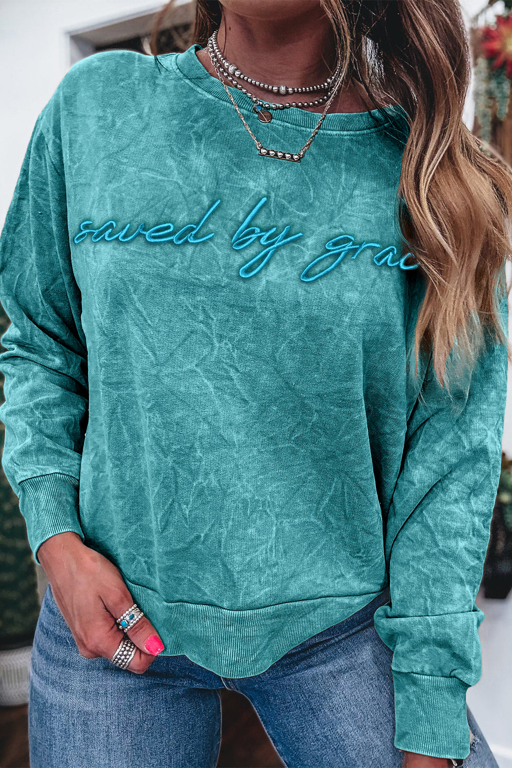 Saved By Grace Embroidered Sweatshirt