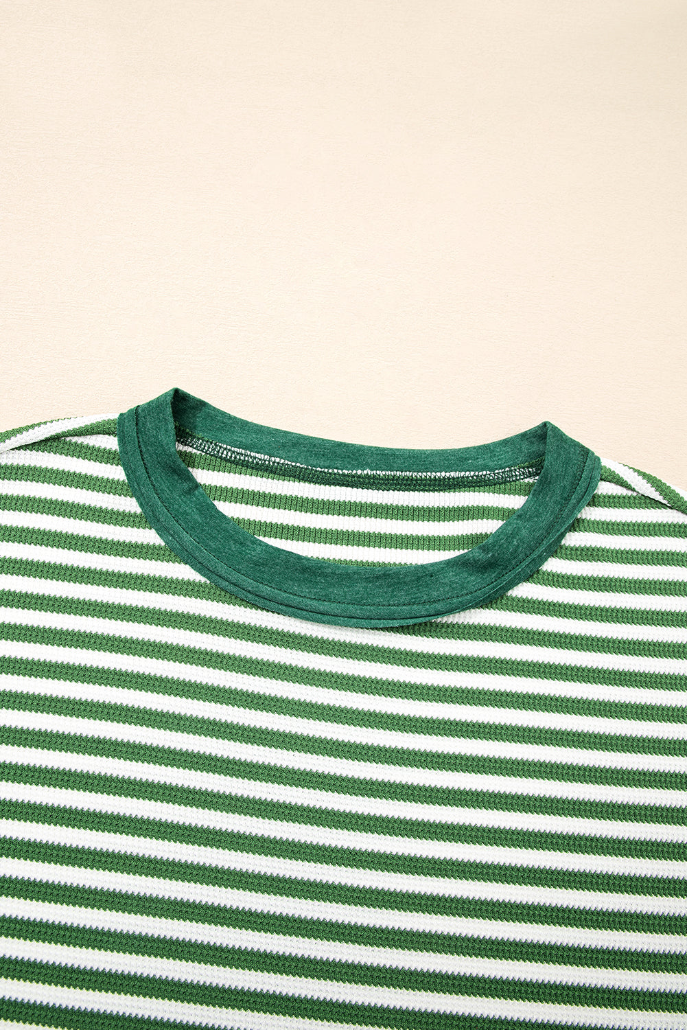 Plus Size Green Stripe Exposed Seam Thermal Top