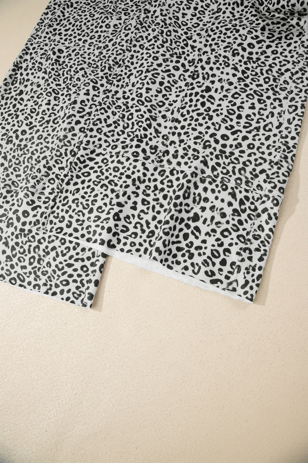 Khaki Animal Print Wide Leg Terry Knit Pants