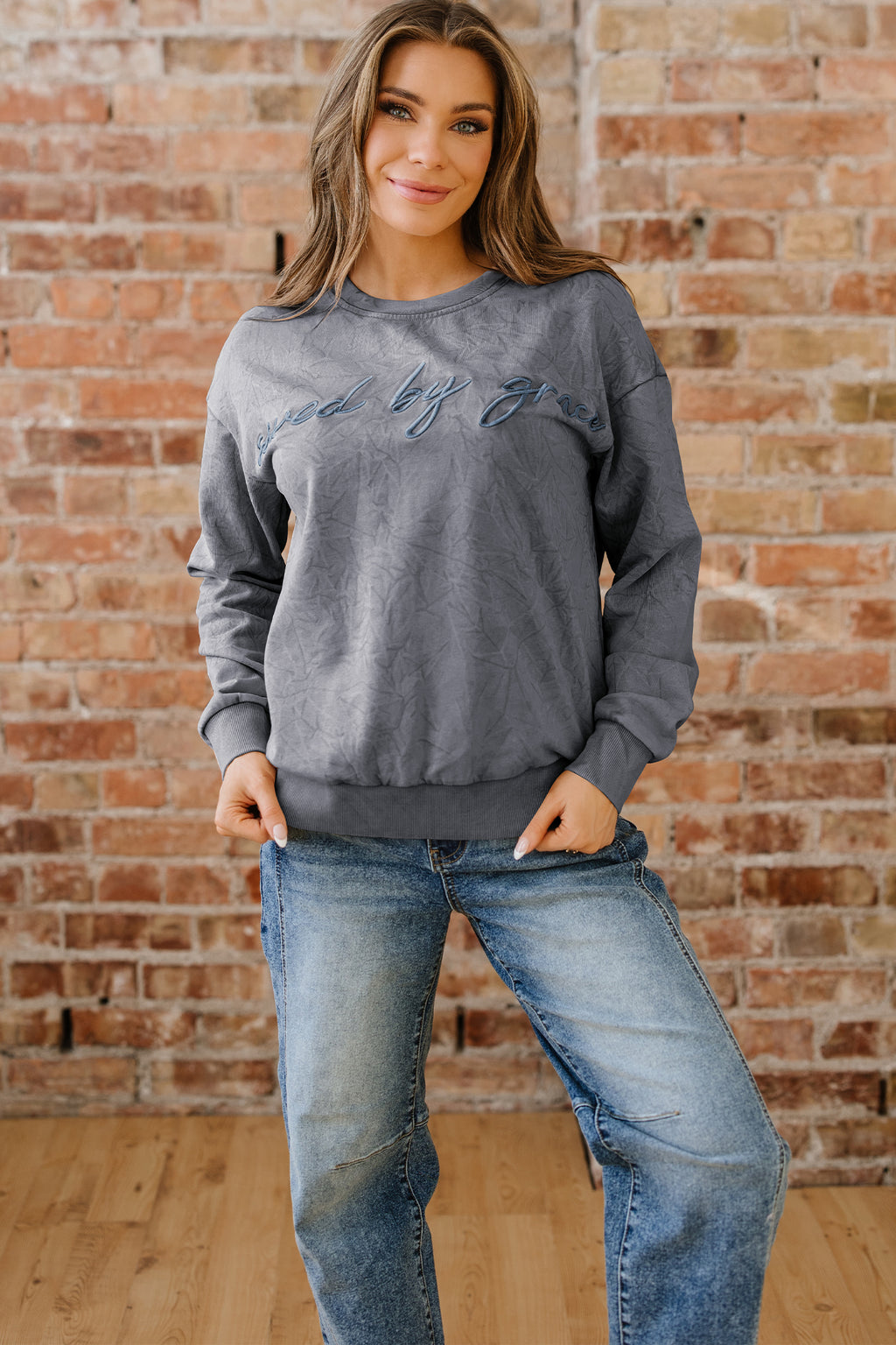 Saved By Grace Embroidered Sweatshirt