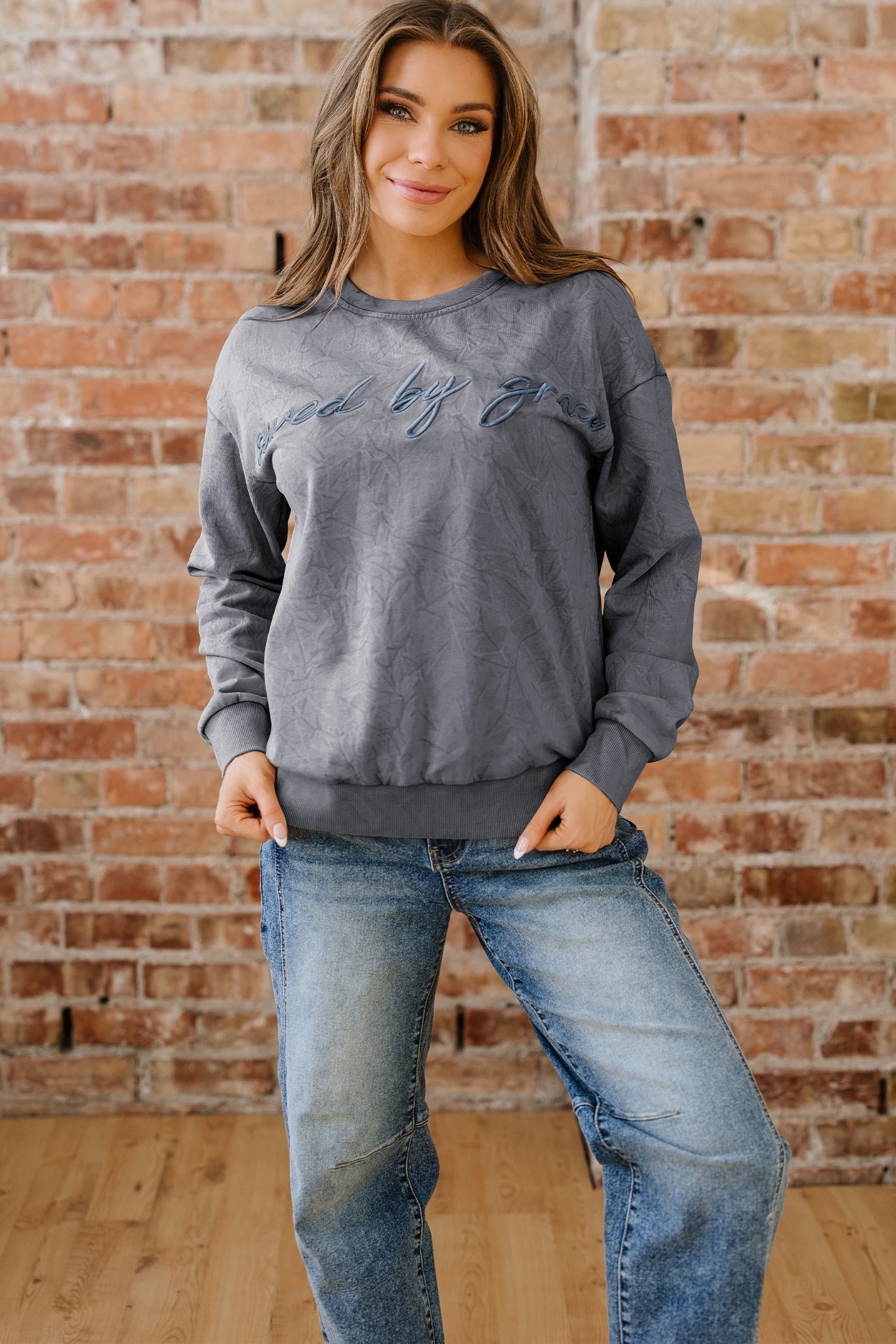 Saved By Grace Embroidered Sweatshirt