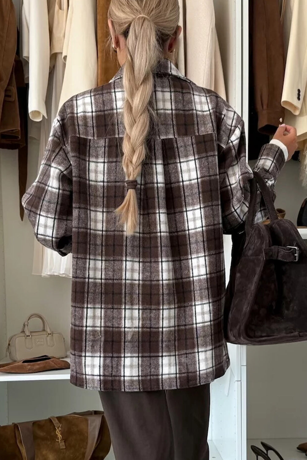 Dark Brown Flannel Plaid Boyfriend Shacket
