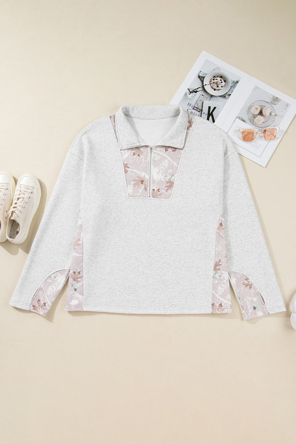 Plus Size Gray Camo Collar Sweatshirt