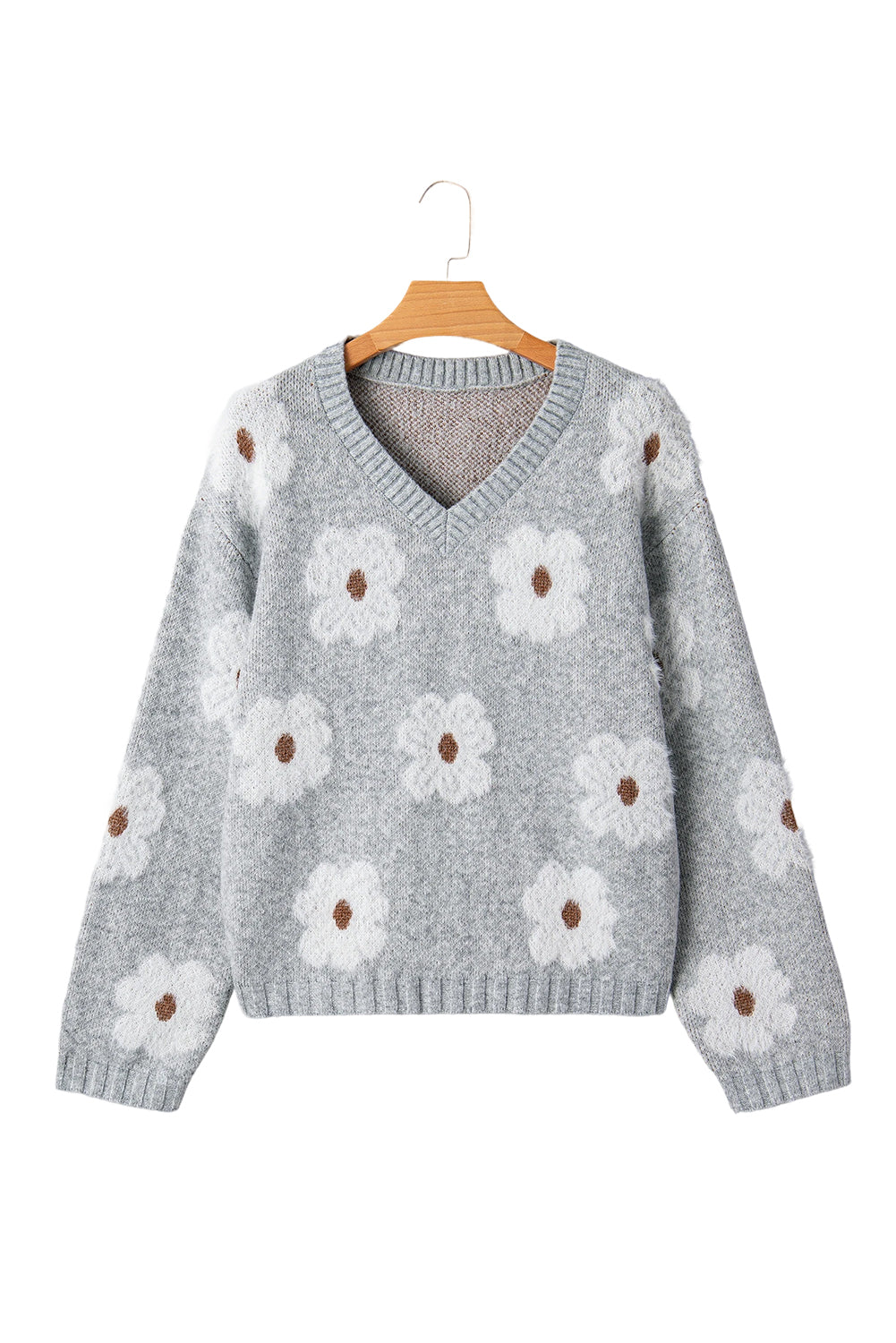 Gray Flower Baggy Sweater