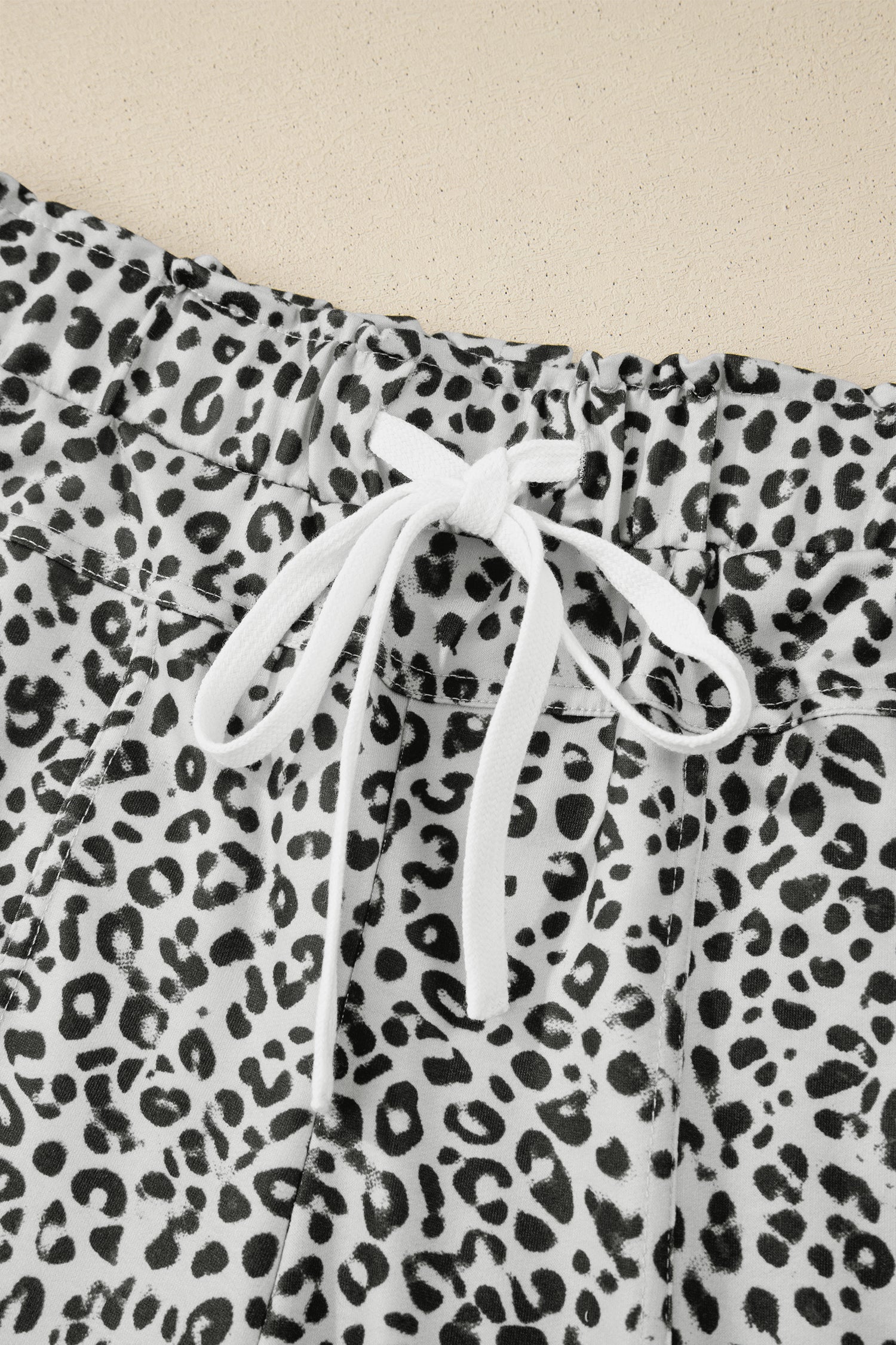 Khaki Animal Print Wide Leg Terry Knit Pants