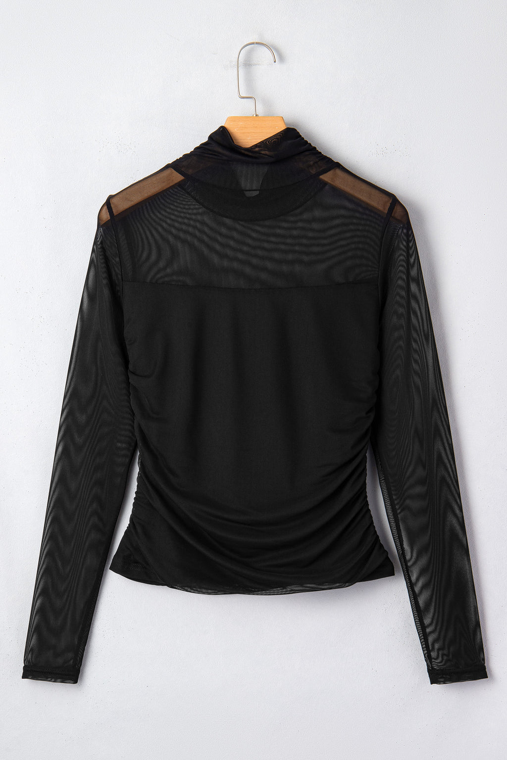 Fiery Red Sheer Mesh Patchwork High Neck Long Sleeve Top