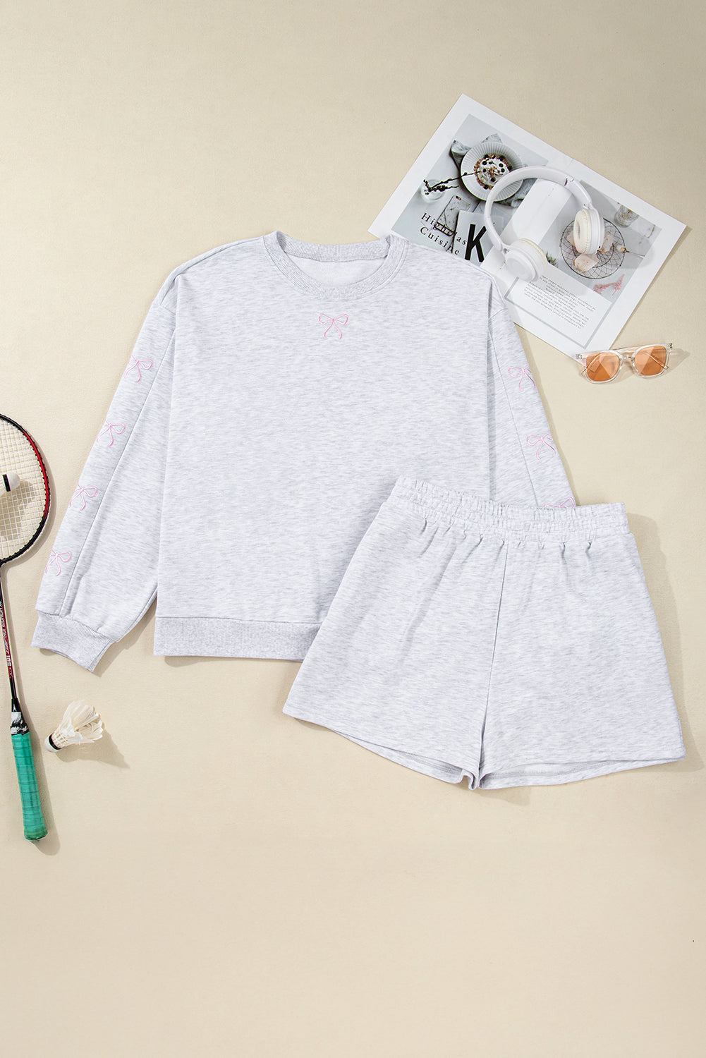 Plus Size Girly Bow Embroidered Pullover Outfit