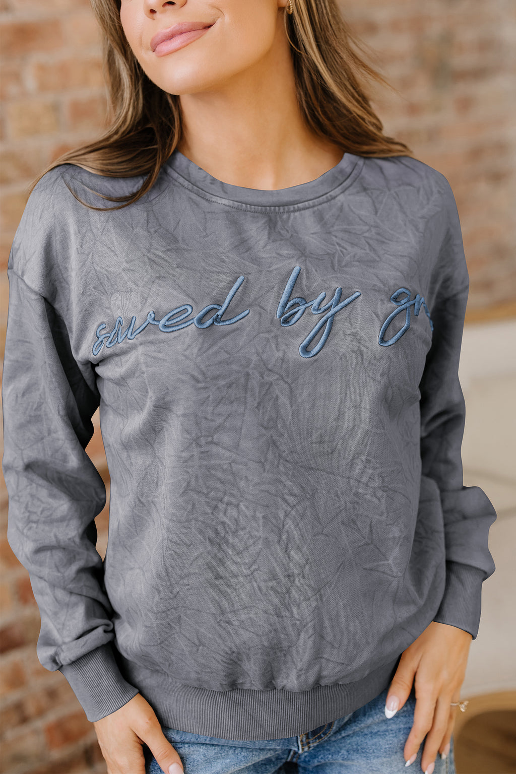 Saved By Grace Embroidered Sweatshirt