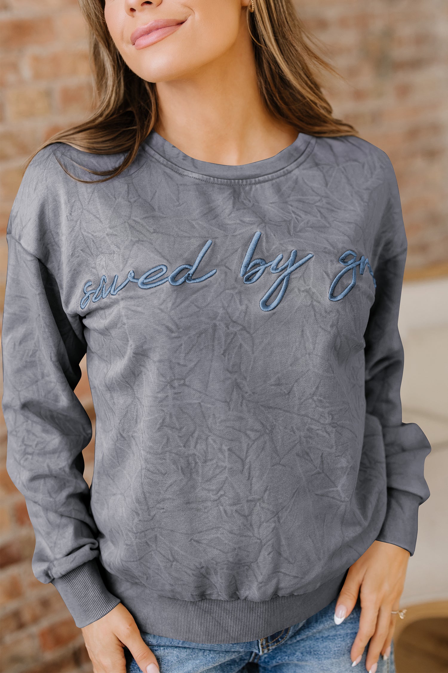 Saved By Grace Embroidered Sweatshirt