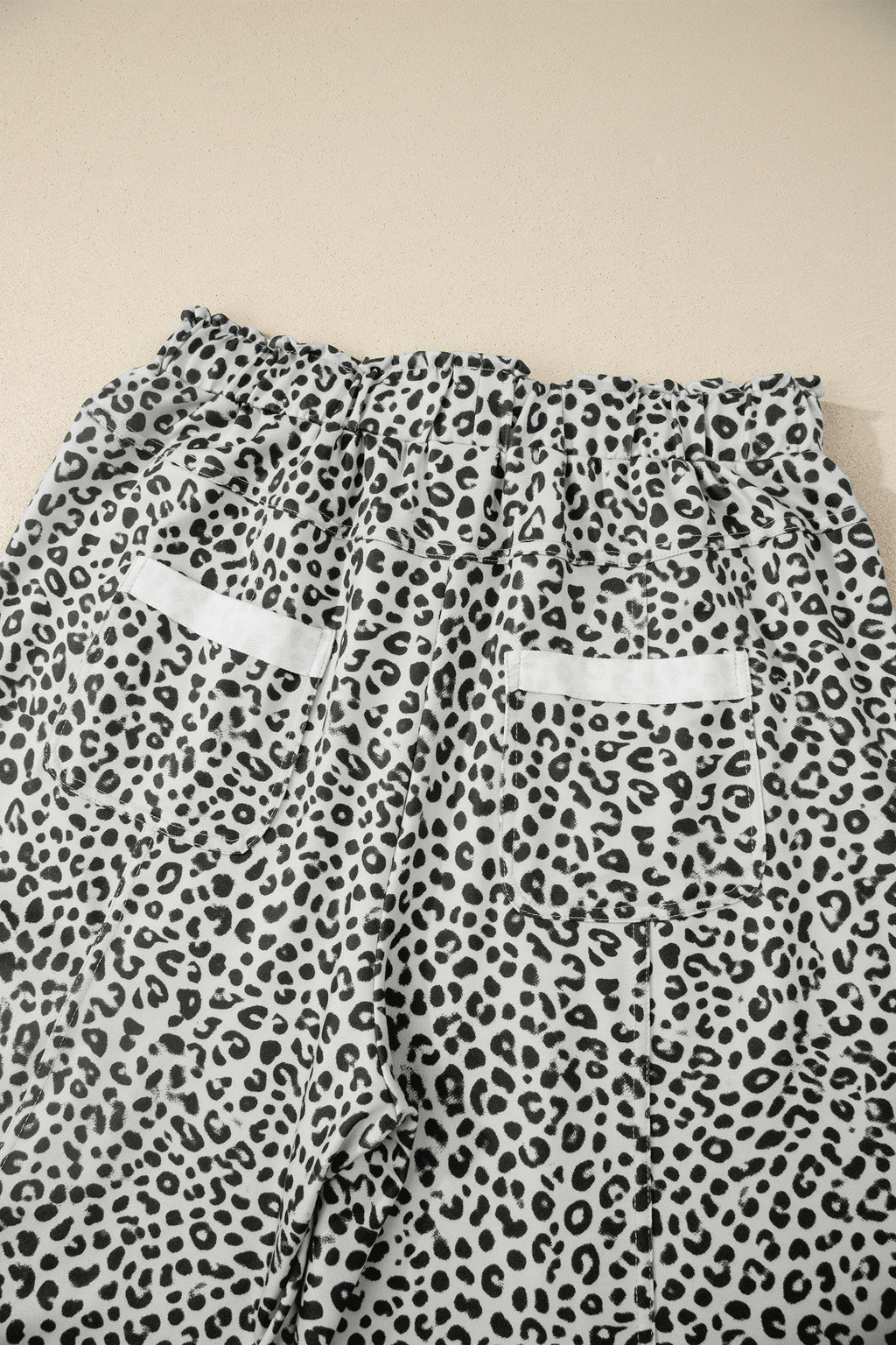 Khaki Animal Print Wide Leg Terry Knit Pants