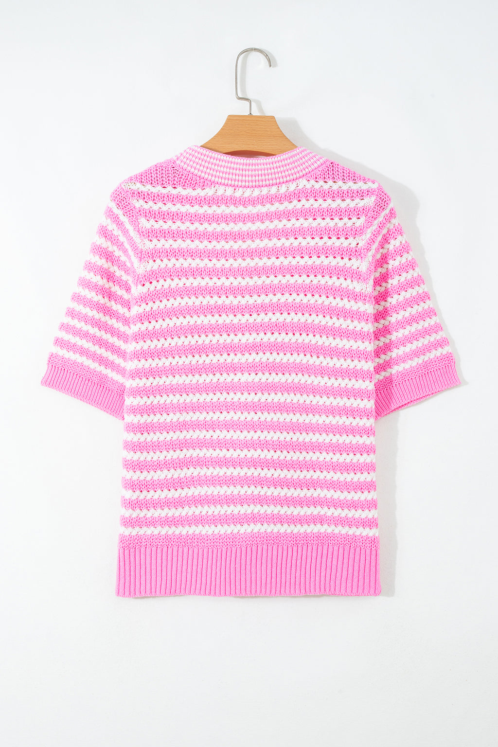 Sky Blue Stripe Short Sleeve Knit V Neck Bow Knot Sweater