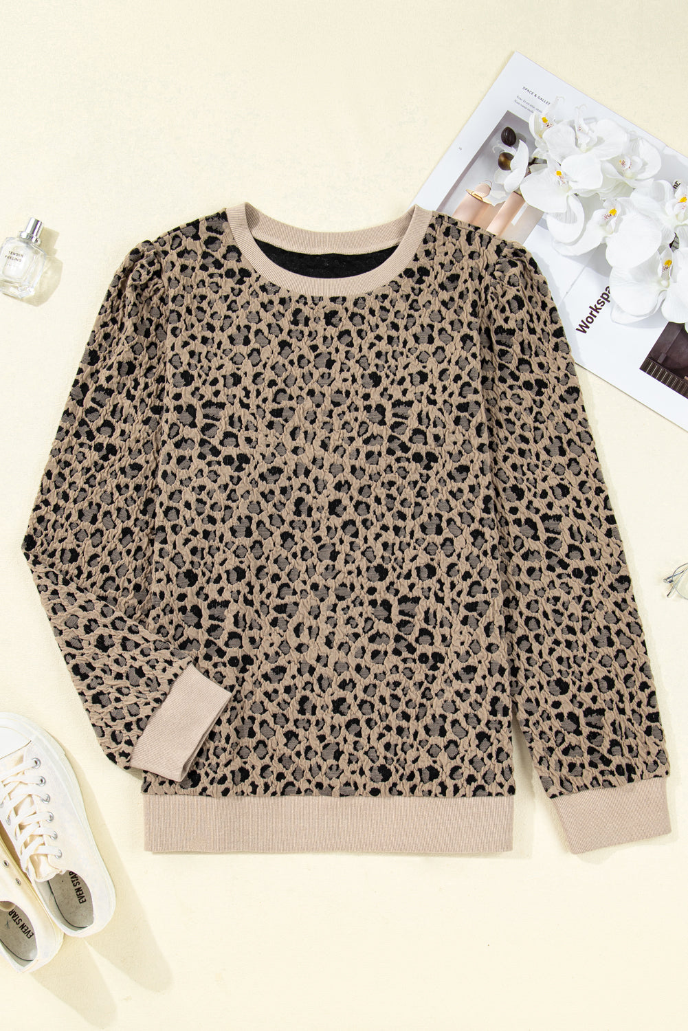 Plus Size Leopard Textured Ribbed Top